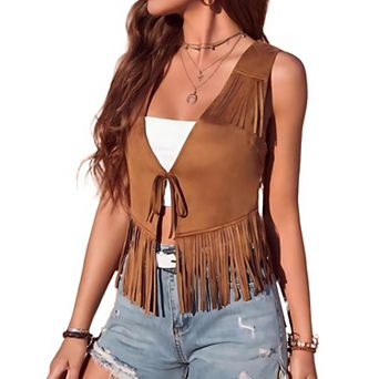 Women Tassel Vest Hippie Sleeveless Fringe Vest Waistcoat Jacket Cowgirl Outfits