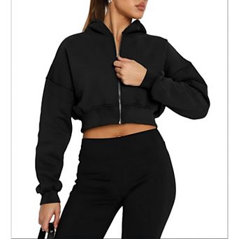 Womens Zip Up Hoodies Jackets Cropped Sweatshirts Outfits Casual Tops Winter Clothes