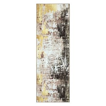 Boho Floral Area Rug Washable Low Pile Non Slip Carpet for Bedroom or Living Room Home Decor