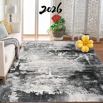 Boho Floral Area Rug Washable Low Pile Non Slip Carpet for Bedroom or Living Room Home Decor