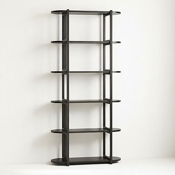 Modern Industrial 6 tier Bookshelf Large Capacity, 71'' H Metal & Wood Storage Rack for Home Office