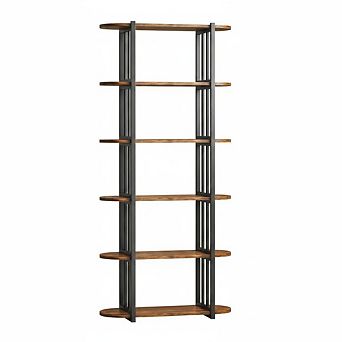 Modern Industrial 6 tier Bookshelf Large Capacity, 71'' H Metal & Wood Storage Rack for Home Office