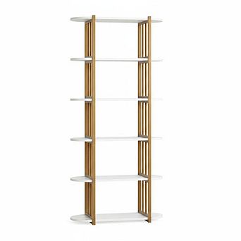Modern Industrial 6 tier Bookshelf Large Capacity, 71'' H Metal & Wood Storage Rack for Home Office