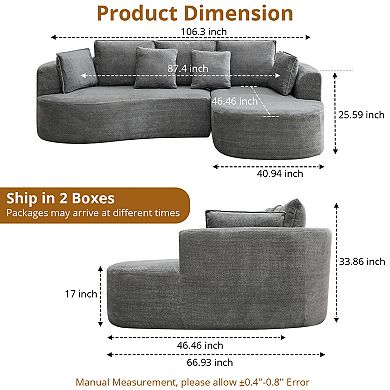 Modern Curved Sectional Sofa, Wide Chenille Cloud L-Shape Couch Deep Seat, No Assembly Needed Condo