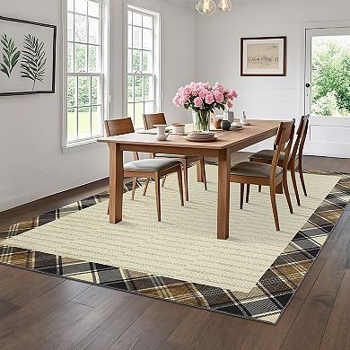 Modern Bordered Rug Soft Low Pile, Non-Slip Machine Washable Non-Shedding Carpet for Living Room