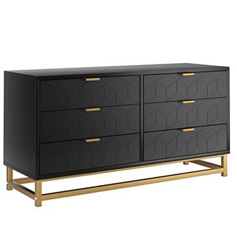 Drawer Dresser w/ Metal Legs, Wood Dresser Chest w/ Wide Storage, Modern