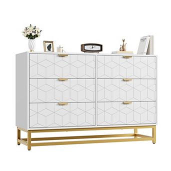 Drawer Dresser w/ Metal Legs, Wood Dresser Chest w/ Wide Storage, Modern