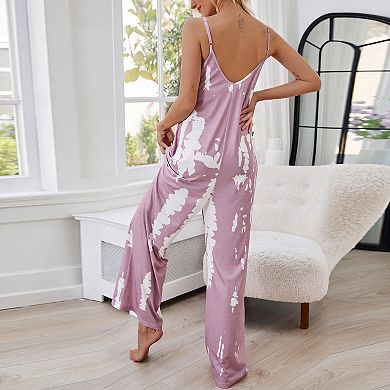 Women Jumpsuits Spaghetti Strap Wide Leg Casual One Piece Outfit