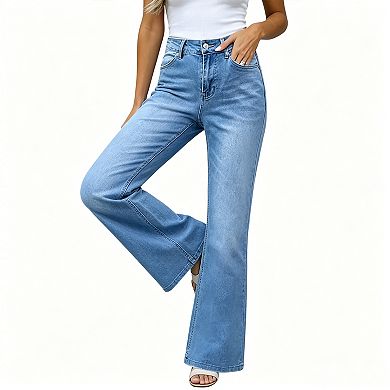 Women's High Waisted Stretchy Jeans Casual Slim Fit Bell Bottom Denim Pants