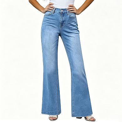 Women's High Waisted Stretchy Jeans Casual Slim Fit Bell Bottom Denim Pants