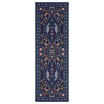 Peacock Floral Washable Rug with Non Slip Backing Low Pile Non Shedding Thin Foldable Carpet