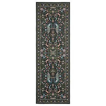 Peacock Floral Washable Rug with Non Slip Backing Low Pile Non Shedding Thin Foldable Carpet