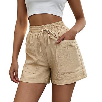 Womens High Waist Drawstring Relaxed Fit Elastic Waist Casual Shorts