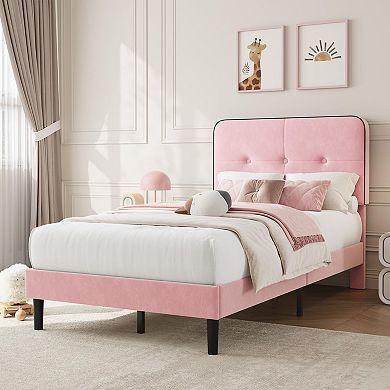 Upholstered Platform Bed Frames with Adjustable Headboard