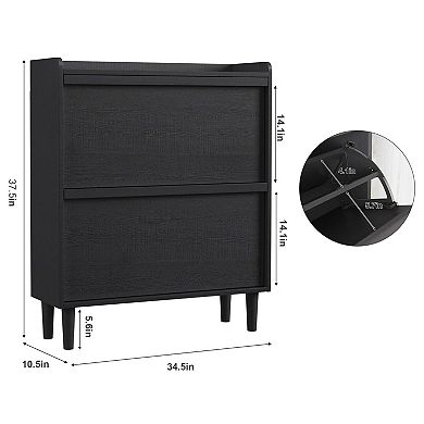 2-Drawer Flip-Down Shoe Storage Cabinet with Adjustable Shelves