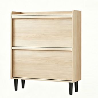 2-Drawer Flip-Down Shoe Storage Cabinet with Adjustable Shelves