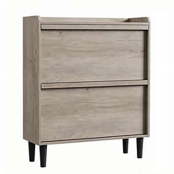 2-Drawer Flip-Down Shoe Storage Cabinet with Adjustable Shelves