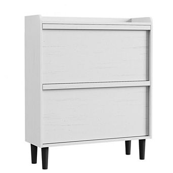 2-Drawer Flip-Down Shoe Storage Cabinet with Adjustable Shelves