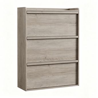 Slim Wooden Entryway Shoe Cabinet, 3 Flip-Drawer Hidden Shoe Organizer with Adjustable Shelves