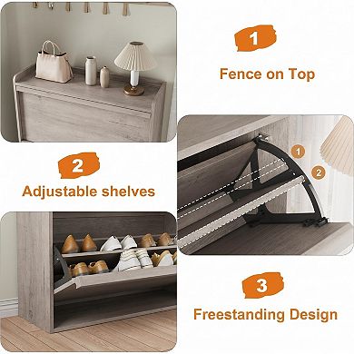 Wooden Shoe Cabinet with Adjustable Shelf, 6 Flip Drawer