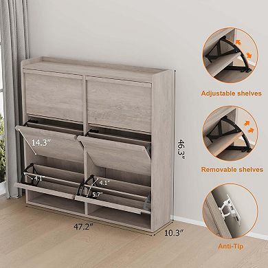 Wooden Shoe Cabinet with Adjustable Shelf, 6 Flip Drawer
