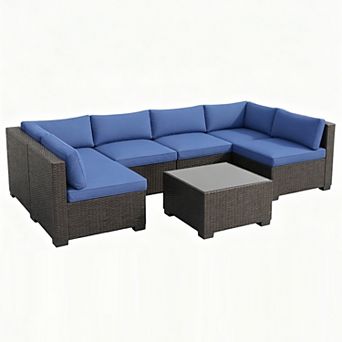 7 pc Outdoor Patio Sofa with Cushions & table, Outdoor Conversation Furniture set