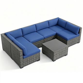 7 pc Outdoor Patio Sofa with Cushions & table, Outdoor Conversation Furniture set