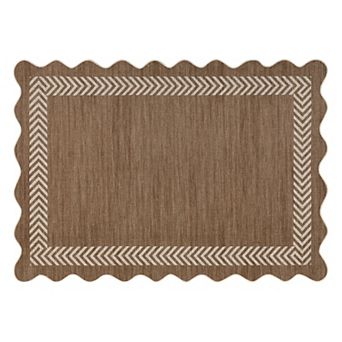 Scalloped Washable Easy Jute Area Rug, Geometric Non-Slip Stain-Resistant Indoor Outdoor Carpet