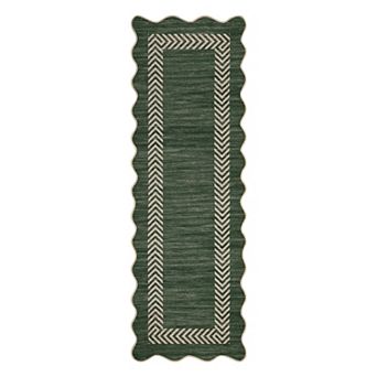 Scalloped Washable Easy Jute Area Rug, Geometric Non-Slip Stain-Resistant Indoor Outdoor Carpet
