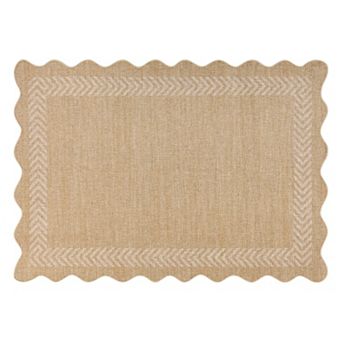 Scalloped Washable Easy Jute Area Rug, Geometric Non-Slip Stain-Resistant Indoor Outdoor Carpet