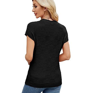 Women's Knit Short Sleeve Small Square Casual Sweater
