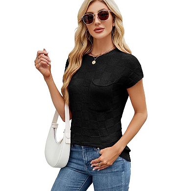 Women's Knit Short Sleeve Small Square Casual Sweater