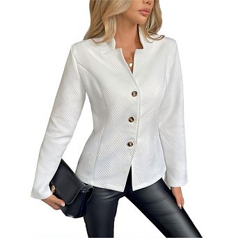 Women Notch Collar Blazer Button Front Jacket for Office Business Casual Blazer Outfit