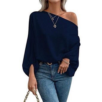 Women Off Shoulder Blouses Long Sleeve Asymmetrical Tops Business Casual Outfits