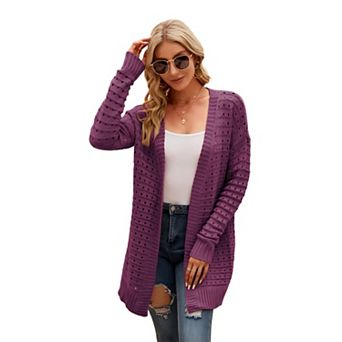 Women Long Sleeve Open Front Cardigan Casual Long Cardigans Loose Knit Outwear