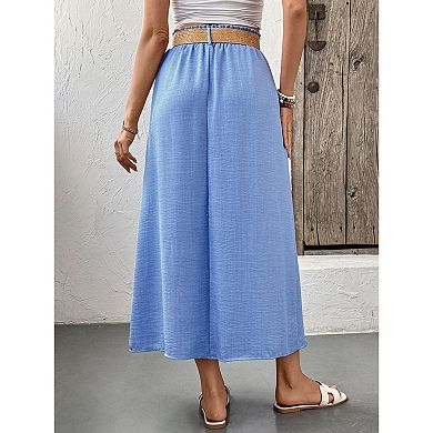 Women Maxi Skirts with Belt High Waisted Button Down A Line Flowy Summer Skirt with Pockets