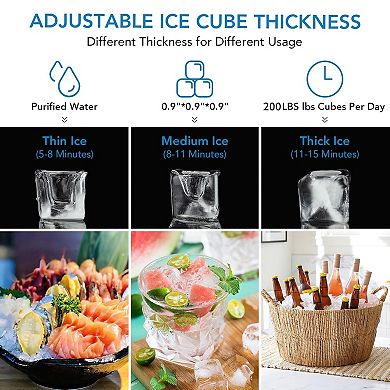 Self-Cleaning Commercial Ice Machine, Adjustable Ice Thickness Maker for Hotel Bar Restaurant