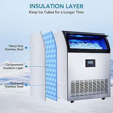 Self-Cleaning Commercial Ice Machine, Adjustable Ice Thickness Maker for Hotel Bar Restaurant