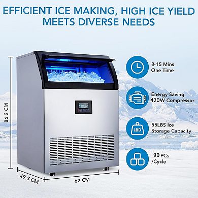 Self-Cleaning Commercial Ice Machine, Adjustable Ice Thickness Maker for Hotel Bar Restaurant