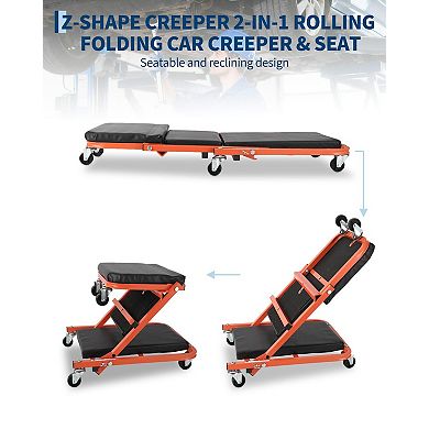 Heavy Duty Under Car Creeper Chair, Padded Rolling Seat 330lbs Capacity Auto Maintenance Tool