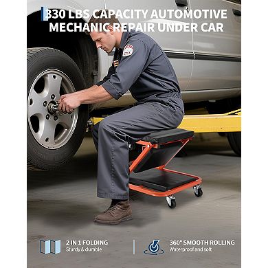 Heavy Duty Under Car Creeper Chair, Padded Rolling Seat 330lbs Capacity Auto Maintenance Tool