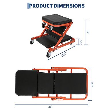 Heavy Duty Under Car Creeper Chair, Padded Rolling Seat 330lbs Capacity Auto Maintenance Tool