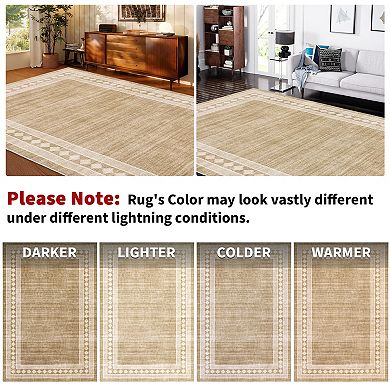 Washable Area Rugs Modern Geometric Floor Cover Bordered Accent Carpet for Bedroom