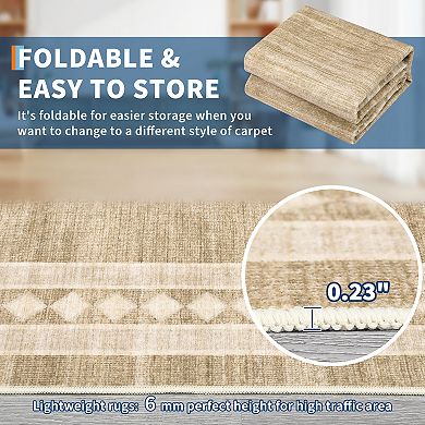Washable Area Rugs Modern Geometric Floor Cover Bordered Accent Carpet for Bedroom
