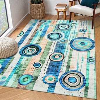 Washable Area Rugs Modern Abstract Accent Carpet Contemporary Floor Mat for Kitchen, Laundry