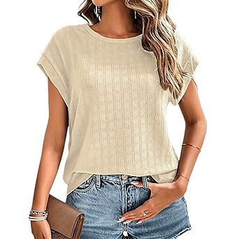 Women's Lace Short Sleeve Mesh T-Shirt Round Neck Loose Casual Top
