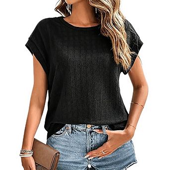 Women's Lace Short Sleeve Mesh T-Shirt Round Neck Loose Casual Top