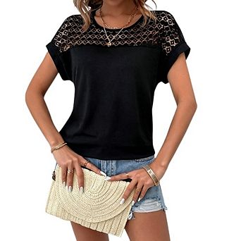 Women's Textured Knit T-Shirt Round Neck Cap Sleeve Loose Casual Top