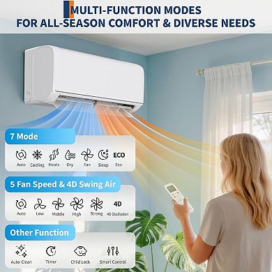 18,000 BTU Mini Split AC/Heating System, Mini Split Air Conditioners, 21 SEER2, 230V WIFI Enabled