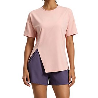 Womens Loose Fit Workout T Shirt Side Split Short Sleeve Athletic Yoga Top